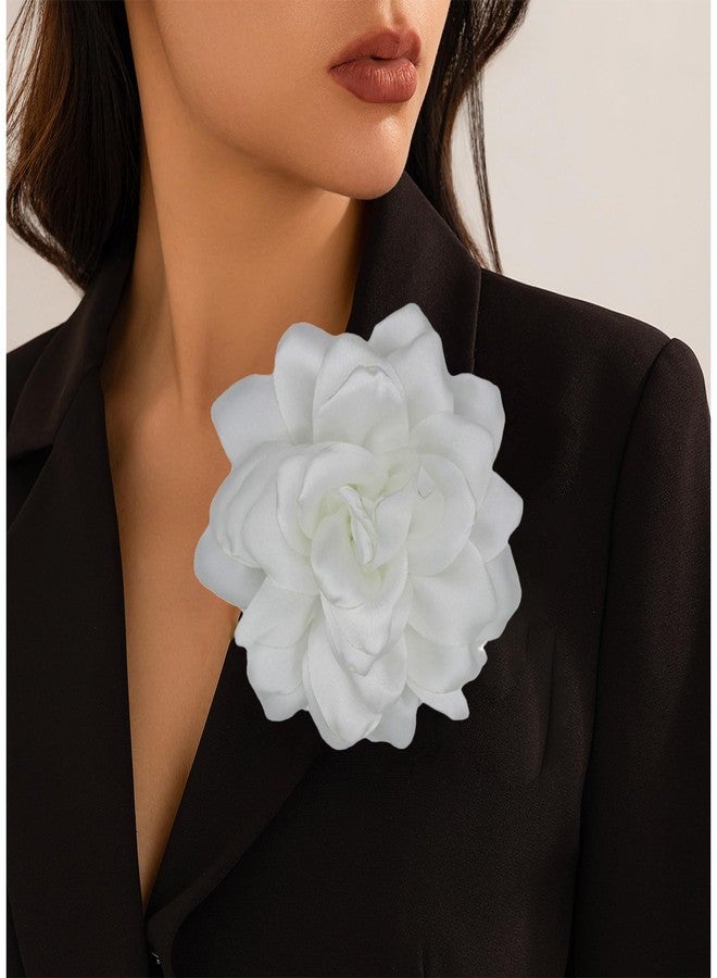 Decixde Flower Brooches for Women Satin Fabric Rose Brooches Handmade Flower Brooches Pin for Wedding Party Dance Banquet Ceremony Versatile Floral Accessory for Clothing and Hairstyling Size:4.72in (white) - Image 4